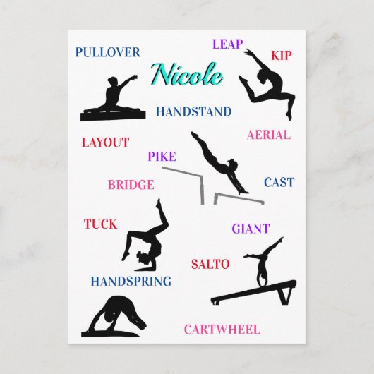 Gymnastik Skills Typografie Postkarte (Vorderseite)