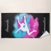 Gymnastik Sprung rosa blaue Farbbombe mit Namen Strandtuch (Vorderseite)