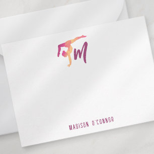 Gymnastik Stationery   Monogramm erste Pose Mitteilungskarte
