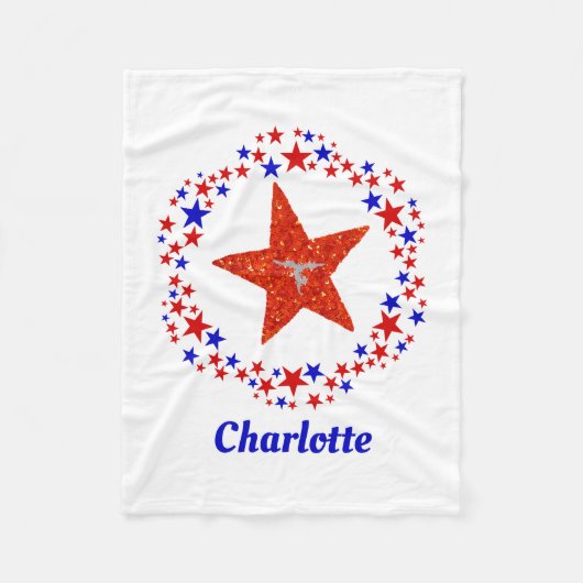 Gymnastik Sterne Mit Monogramm Name Rotes Blau Fleecedecke (Vorderseite)