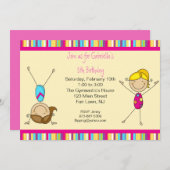 Gymnastik-Strichmännchen-Geburtstags-Einladung Einladung (Vorne/Hinten)