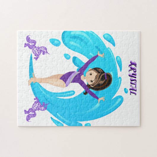 Gymnastik und lila Ponys personalisiert Puzzle (Horizontal)