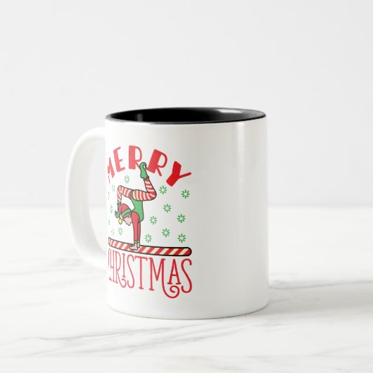 Gymnastik Weihnachten Elf auf Beam Zweifarbige Tasse (Vorderseite Links)