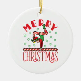 Gymnastik Weihnachts-Elf auf Beam Keramik Ornament
