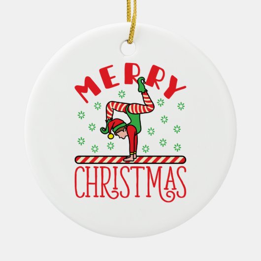 Gymnastik Weihnachts-Elf auf Beam Keramik Ornament (Vorne)