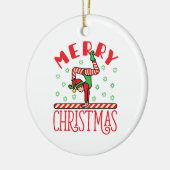 Gymnastik Weihnachts-Elf auf Beam Keramik Ornament (Links)