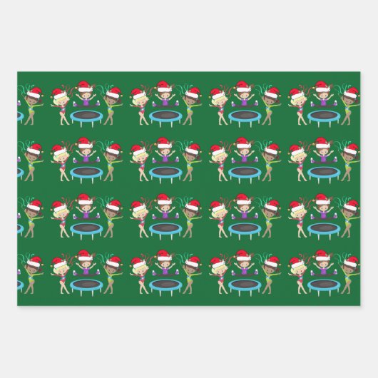 Gymnastik Weihnachtsgymnastik Girls Niedlich Green Geschenkpapier Set (Vorderseite)