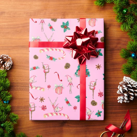 Gymnastik Weihnachtswrapping Papier Pink Holiday Geschenkpapier