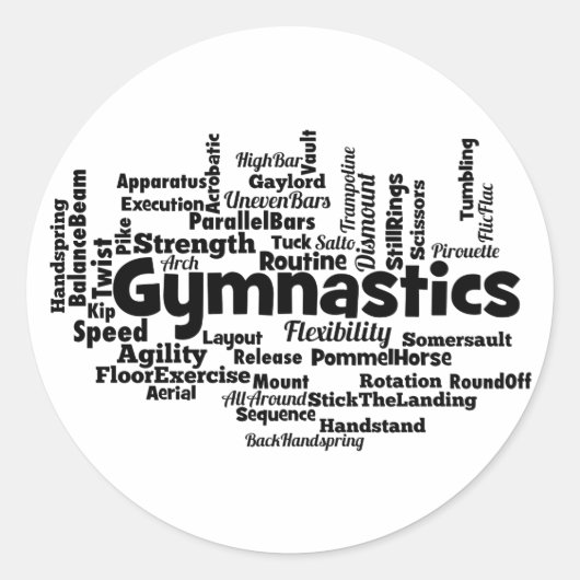 Gymnastik Word Cloud Runder Aufkleber (Vorderseite)