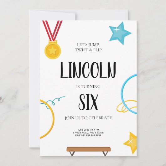 Gymnastik zum Geburtstag Einladung für Jungen (Vorderseite)