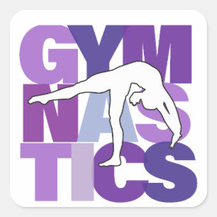 Gymnastik Zurück in Word Art in Purismus Quadratischer Aufkleber