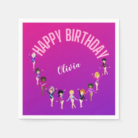 Gymnastikfreunde "Happy Birthday" Pink Lila Serviette (Vorderseite)