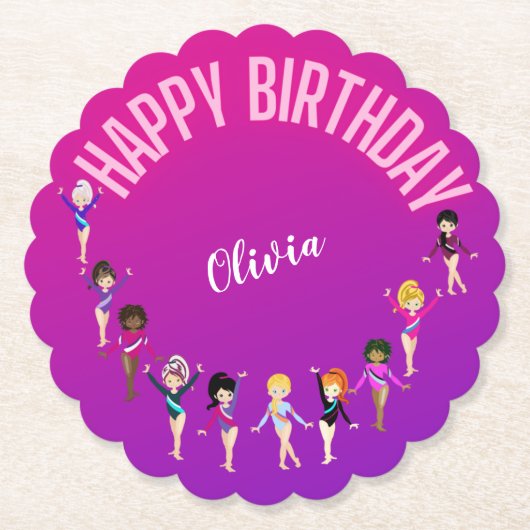 Gymnastikfreunde "Happy Birthday" Pink Lila Untersetzer (Vorderseite)