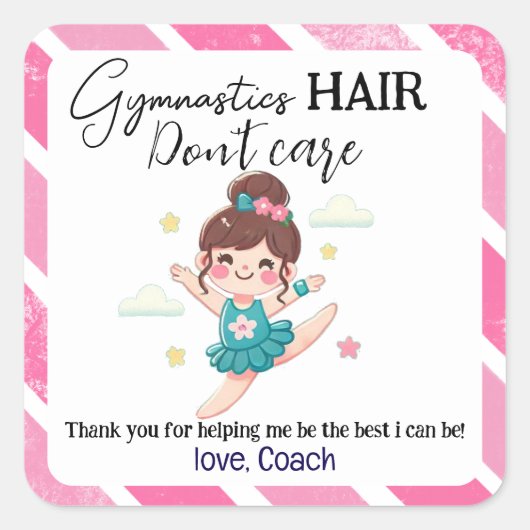 Gymnastikhaar kümmert sich nicht quadratischer aufkleber (Vorderseite)