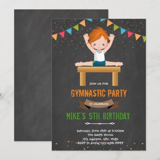 Gymnastikjunge Einladung (Vorne/Hinten)