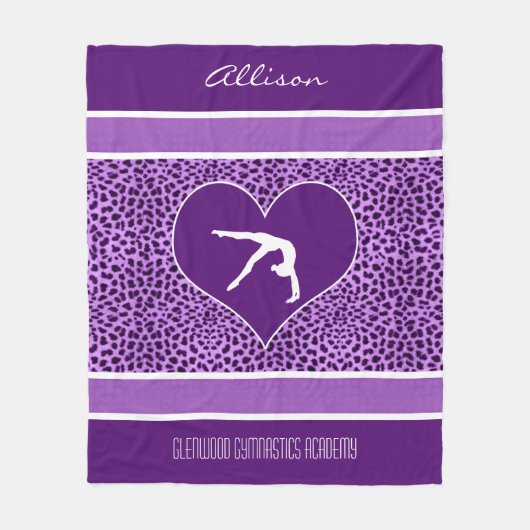 Gymnastiklila Cheetah-Druck mit Monogramm Fleecedecke (Vorderseite)