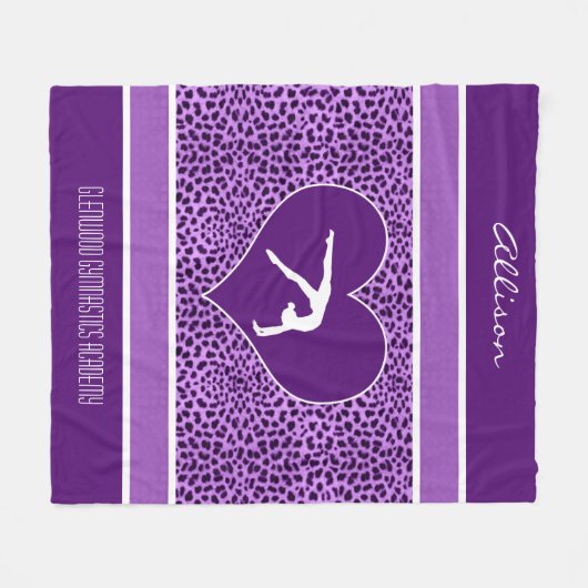 Gymnastiklila Cheetah-Druck mit Monogramm Fleecedecke (Vorderseite (Horizontal))