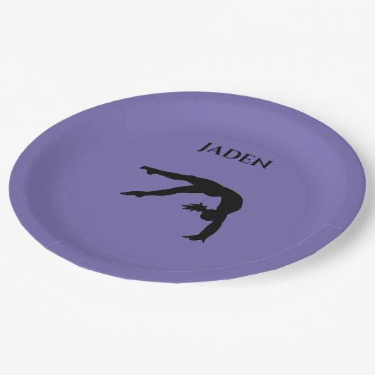 GymnastikpapierTeller mit personalisiertem Namen Pappteller (Schrägansicht)