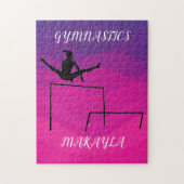 Gymnastikpuzzle mit Gymnast auf ungleichen Bars. Puzzle (Vertikal)