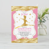 Gymnastikrosa | Gold Stars Girl Birthday Party Einladung (Stehend Vorderseite)