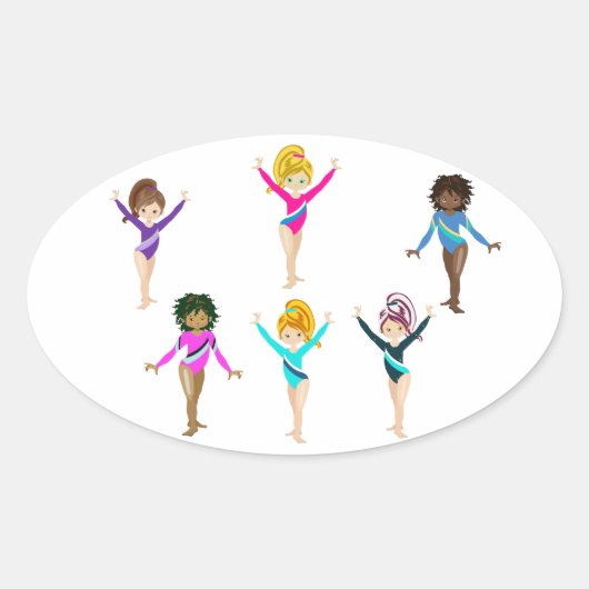 Gymnastiksticker für Mädchen mit 6 Gymnast Ovaler Aufkleber (Vorderseite)