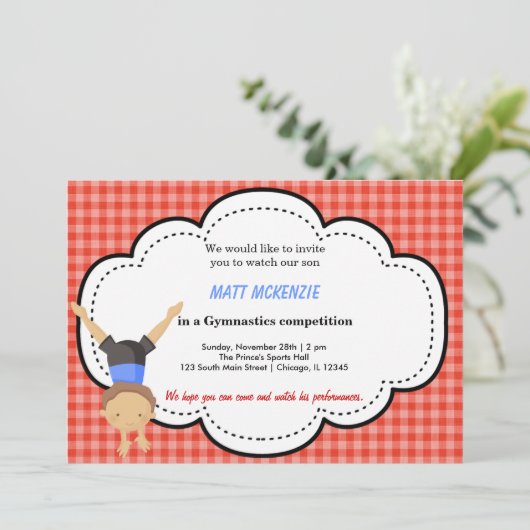 Gymnastikwettbewerb (rot) einladung (Stehend Vorderseite)