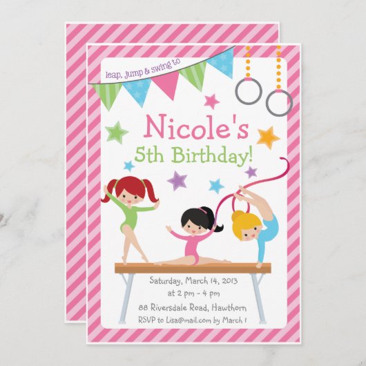 Gymnastische Einladung/gymnastischer Geburtstag Einladung (Vorne/Hinten)