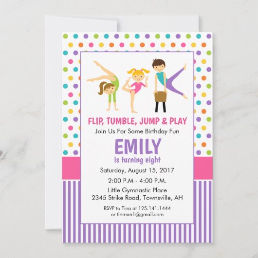 Gymnastische Geburtstagsparty Einladung (Vorderseite)