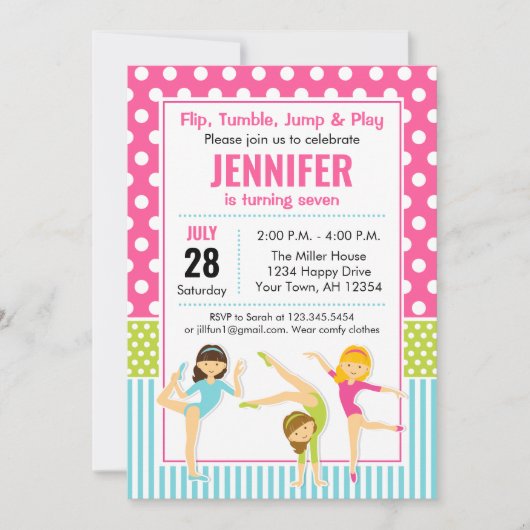 Gymnastisches Geburtstags-Einladungsmädchen-Party Einladung (Vorderseite)