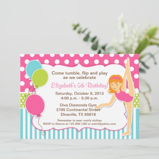 Gymnastisches Mädchen mit dem roten Haar Einladung (Stehend Vorderseite)