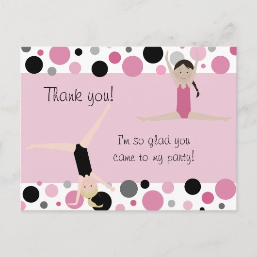Gymnastisches Party Vielen Dank in Rosa, Grau und Postkarte (Vorderseite)