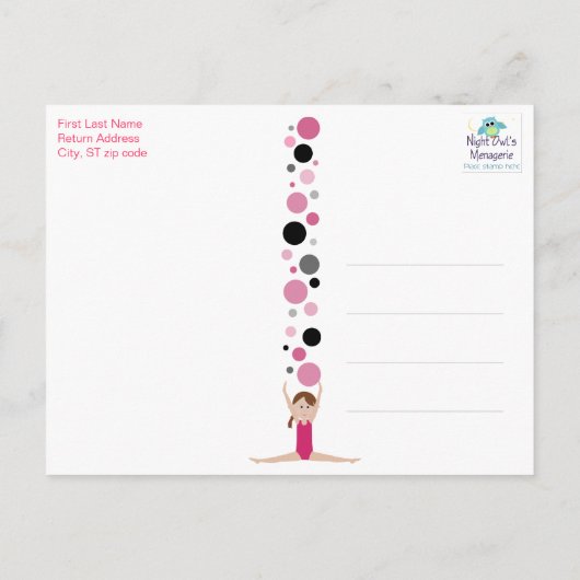 Gymnastisches Party Vielen Dank in Rosa, Grau und Postkarte (Rückseite)