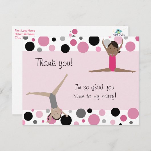 Gymnastisches Party Vielen Dank in Rosa, Grau und Postkarte (Vorne/Hinten)