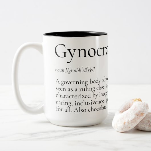 Gynocracy Definition u. feministische Faust lustig Zweifarbige Tasse (Mit Donut)