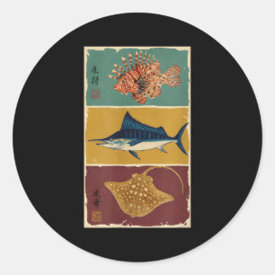 Gyotaku Japanischer Fischdruck Traditionelle Kunst Runder Aufkleber