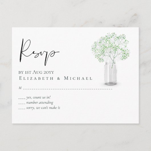 Gypsophila Babys Breath Simple Wedding RSVP Postkarte (Vorderseite)