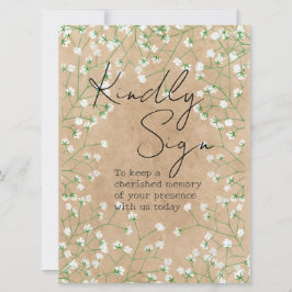Gypsophila Blume Rustic Kindly Sign Gästebuch Feiertagskarte