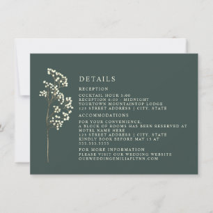 Gypsophila Botanical Smaragd-Hochzeitsdetails Einladung