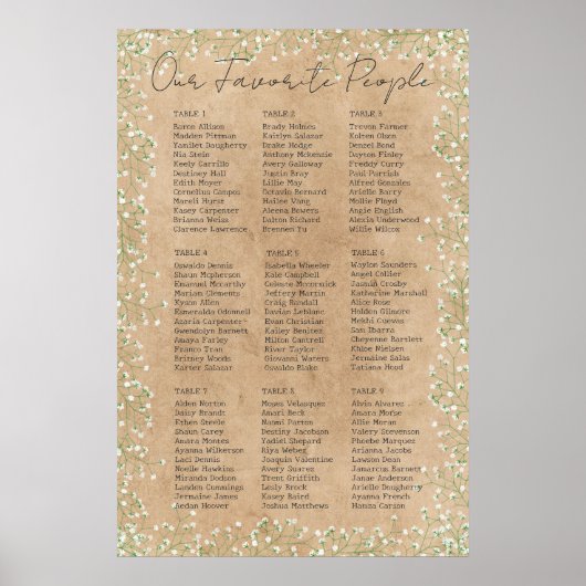 Gypsophila Floral Rustic Wedding Chart Poster (Vorne)