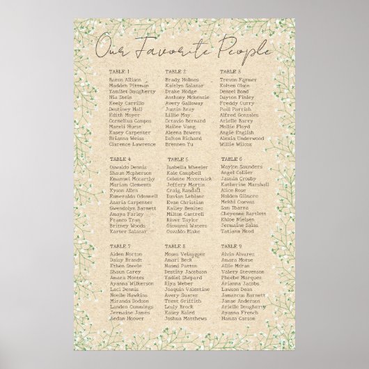 Gypsophila Floral Rustic Wedding Chart Poster (Vorne)