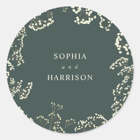 Gypsophila Green Wedding Napkins Runder Aufkleber (Vorderseite)