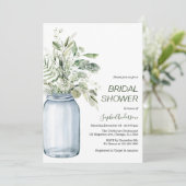 Gypsophila Mason Jar Eucalyptus Brautparty Einladung (Stehend Vorderseite)