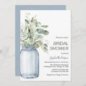 Gypsophila Mason Jar Eucalyptus Brautparty Einladung (Vorne/Hinten)