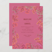 Gypsophila Neon Botanical Hot Pink Wedding Einladung (Vorne/Hinten)