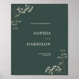 Gypsophila Peacock Green Wedding Willkommen Poster