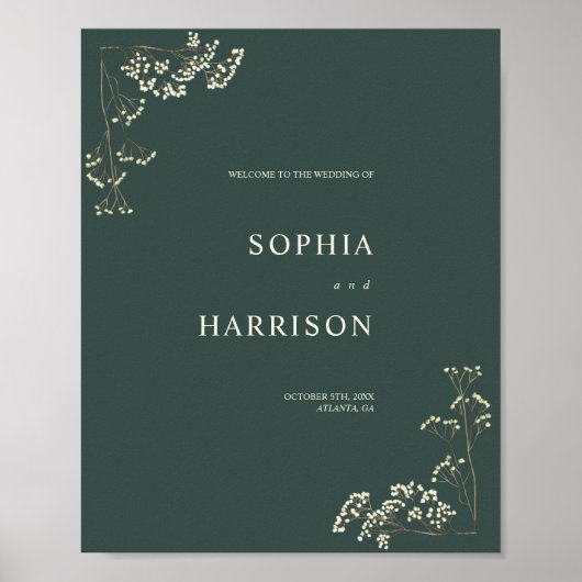 Gypsophila Peacock Green Wedding Willkommen Poster (Vorne)