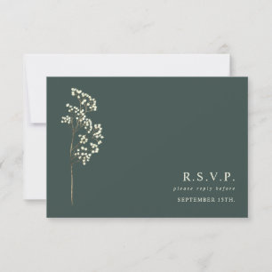 Gypsophila Stem Botanical Emerald Wedding RSVP Karte