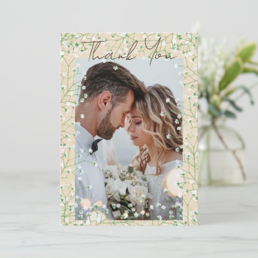 Gypsophila Watercolor Floral Rustic & Boho Wedding Dankeskarte (Stehend Vorderseite)