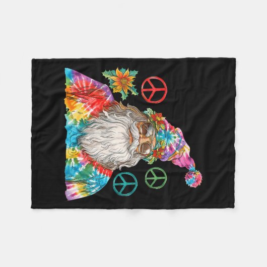 Gypsy Santa Claus Hipe Tie Dye Groovy Christmas Fleecedecke (Vorderseite (Horizontal))