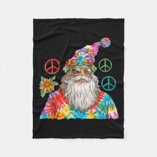 Gypsy Santa Claus Hipe Tie Dye Groovy Christmas Fleecedecke (Vorderseite)